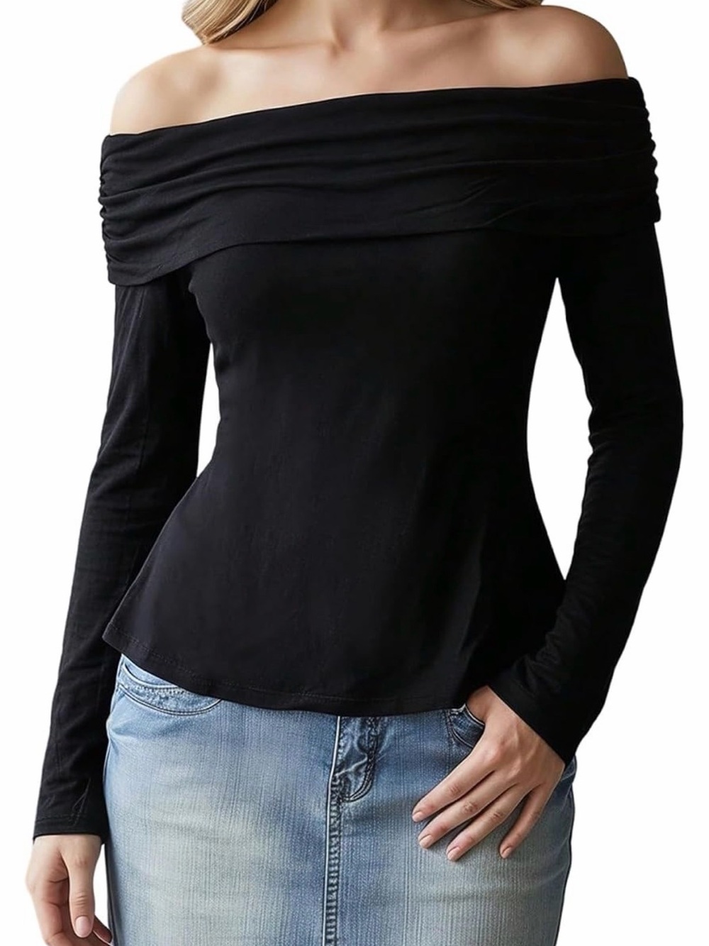 A17 TANKANEO Women's XL Black Off-Shoulder Long Sleeve Top NWT